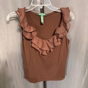 Vintage Lauren Ralph Lauren Chocolate Brown Ruffle Tank Top Y2K Green Label
